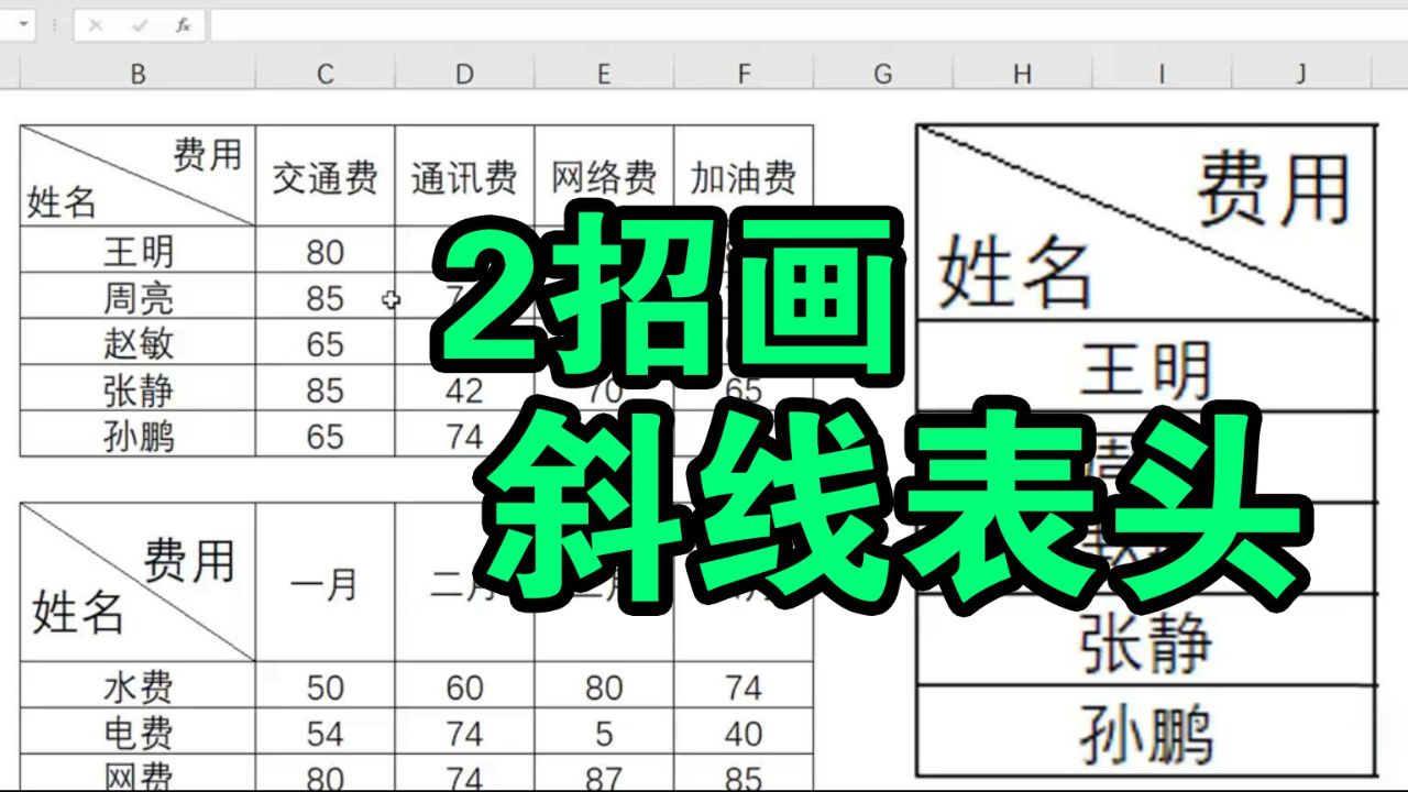 2招绘制斜线表头、表格画斜线、表头斜线制作、表格技巧、快速制表、表格装饰、表内有斜线怎么画、Excel表格制作、零基础学Excel、办公制表 ...