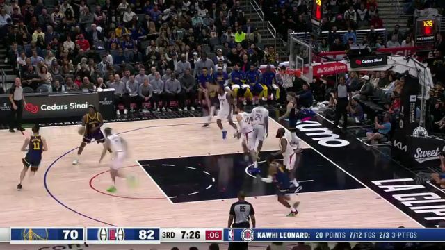 NBA常规赛：勇士vs快船第3节英文原声回放