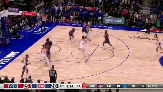NBA常规赛：奇才vs活塞第1节英文原声回放