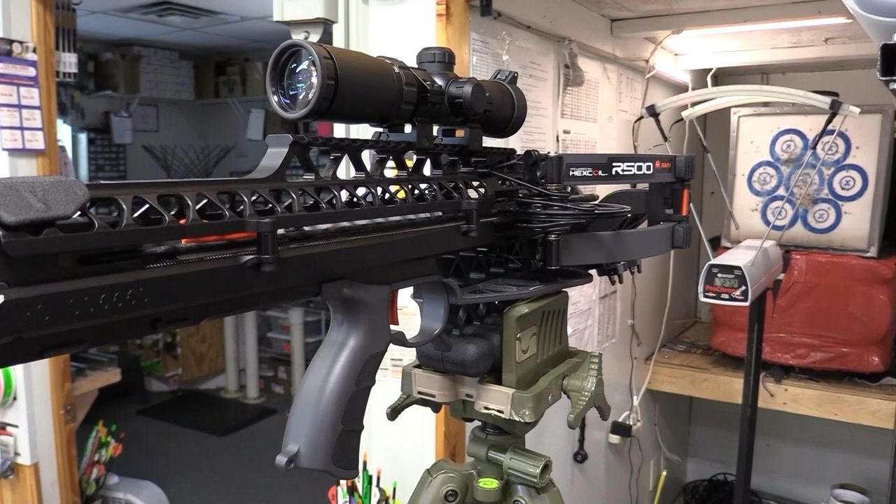 国外十字弩合法拍摄ravin r500复合弩初速性能测试 小马驹335/野马340