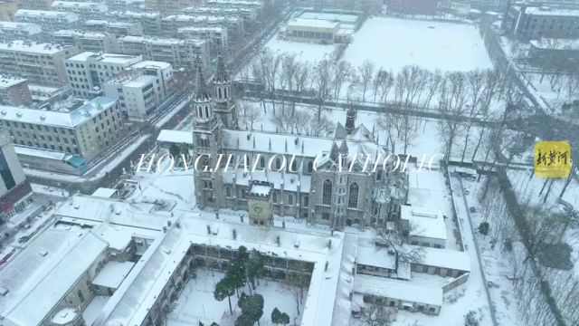 被雪中的洪家楼教堂美到了,get到属于济南的浪漫