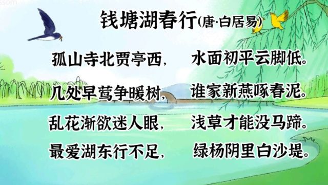 挑战古诗学习第8天—春天古诗赏析—《钱塘湖春行》