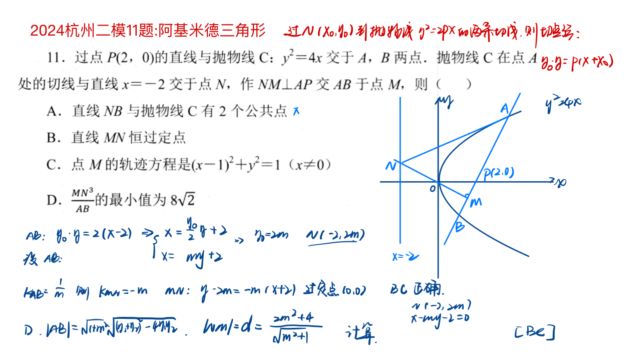 2024杭州二模11题:阿基米德三角形