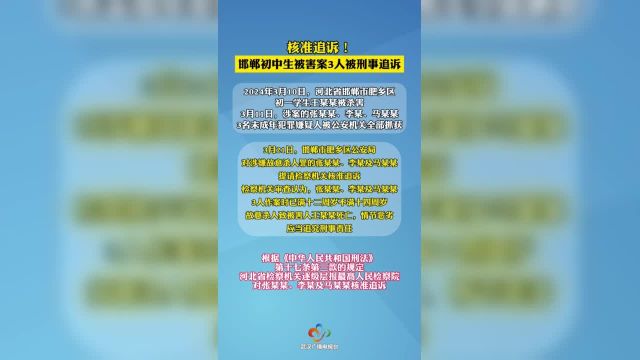 核准追诉!近日,经最高人民检察院审查,依法决定对犯罪嫌疑人张某某、李某及马某某核准追诉