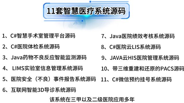 (11套) 智慧医院系统源码分享C#+java+saas+.Net技术开发源代码