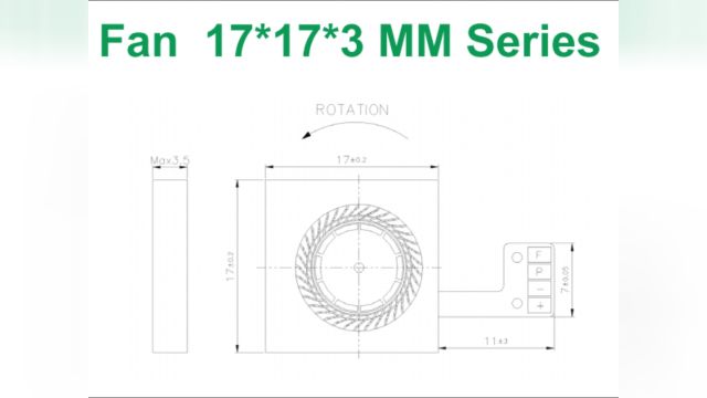 1703可穿戴产品用微型散热风扇,17*17*35mm,DC3V/760020600转