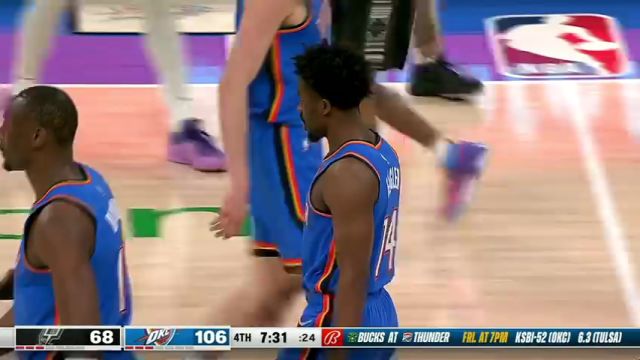 NBA常规赛：马刺vs雷霆第4节英文原声回放