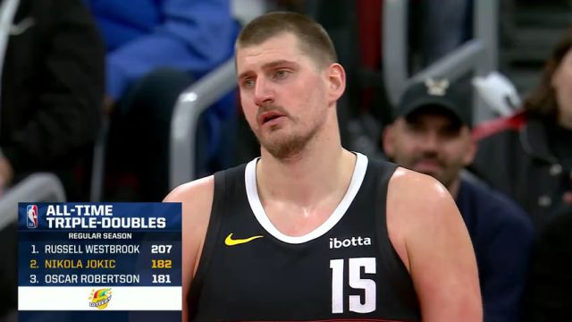 约基奇助飞布劳恩拿到生涯第182次三双 超越罗伯特森独享历史第二位