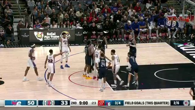 NBA常规赛：费城vs快船第2节英文原声回放