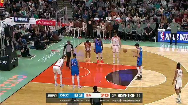 NBA常规赛：雷霆vs马刺第3节中文解说回放