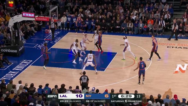 湖人113-105尼克斯 布伦森36+10 老詹24分终结尼克斯九连胜