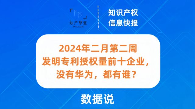 2024年二月第二周发明专利授权量前十企业,没有华为,都有谁?