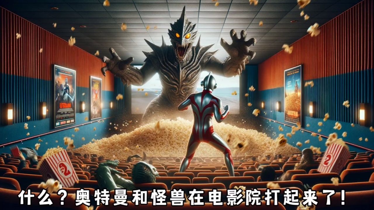 奥特曼和大怪兽在电影院里决斗