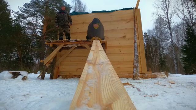 一口气看完:从小到大的玩伴在雪林砍伐雪松,建造庇护所,简单解压#荒野建造