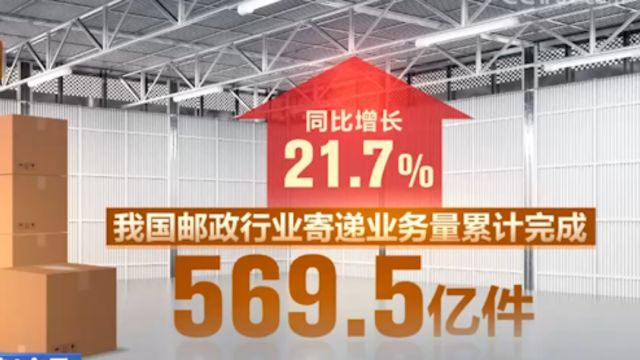 今年前4个月,我国邮政行业寄递业务量累计完成569.5亿件,同比增21.7%