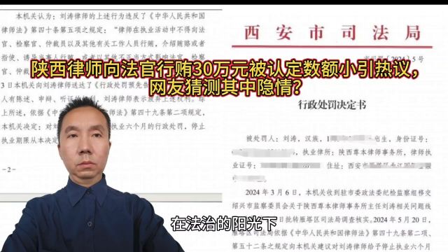 陕西律师向法官行贿30万元被认定数额小引热议,网友猜测其中隐情?