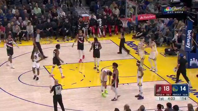 NBA常规赛：开拓者vs勇士第1节中文解说回放