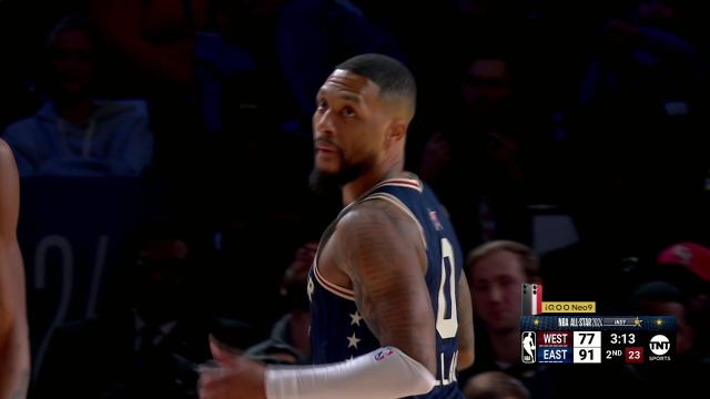 利拉德vs西部明星队集锦 全场轰入11记三分得到39+6荣膺MVP