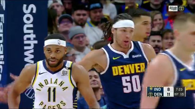 NBA常规赛：步行者vs掘金第1节英文原声回放