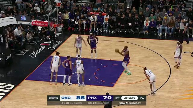 NBA常规赛：雷霆vs太阳第3节英文原声回放