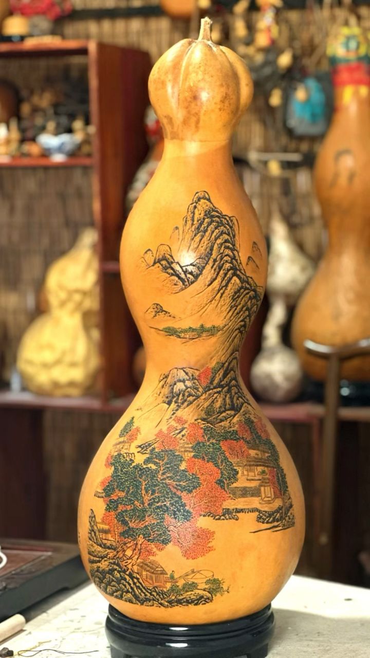 墨刻大莲花头葫芦