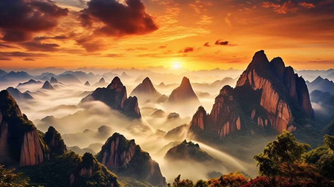 千山祥云迎旭日