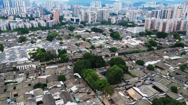 福建福州,千栋高楼环绕庞大的古建筑群,气势恢宏堪称一大奇观