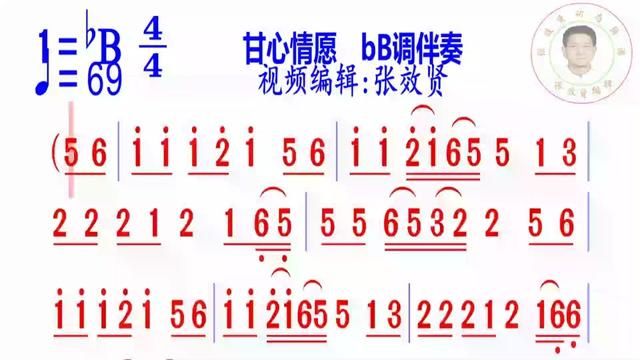 《甘心情愿》简谱bB调伴奏