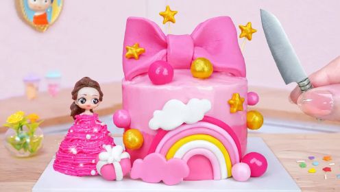 迷你趣味动画：手工DIY漂亮的迷你蛋糕，粉红色蝴蝶结装饰
