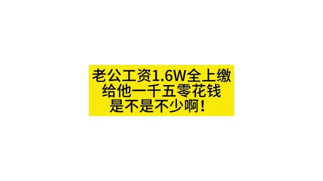 老公每月税后1.6W工资全部上缴,我给他一千五零花,他居然还嫌少?! 夫妻关系 工资 老公