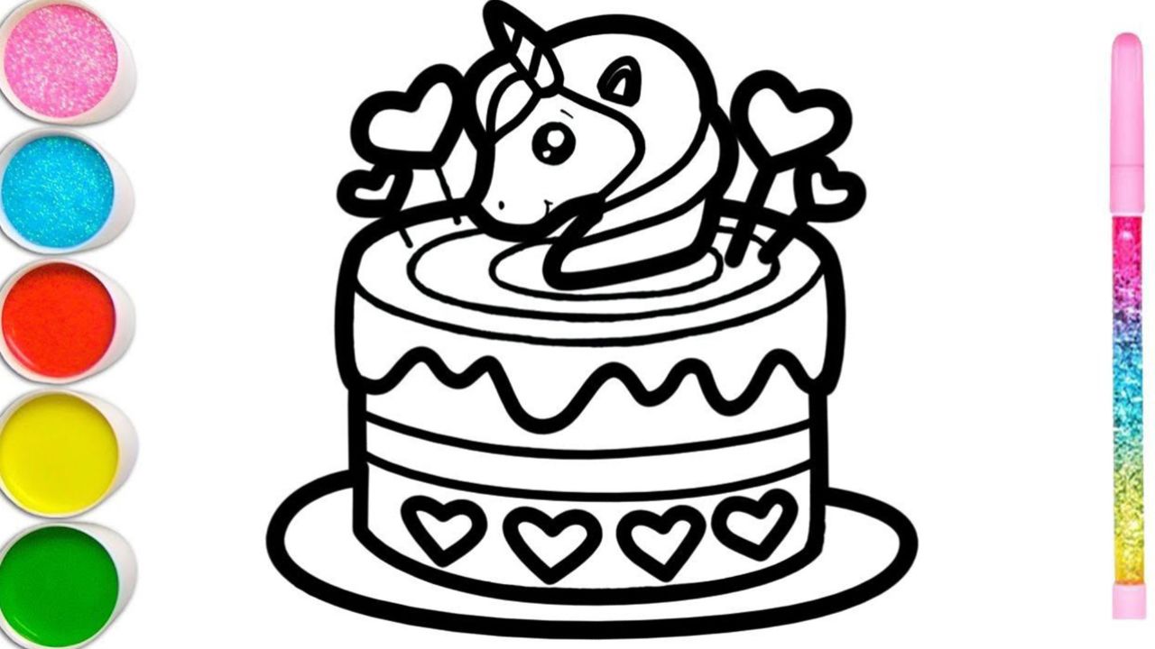 儿童娃娃画画:一起来给独角兽蛋糕涂颜色吧!