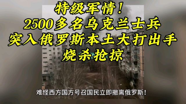 特级军情!2500多名乌克兰士兵,突入俄罗斯本土大打出手烧杀抢掠