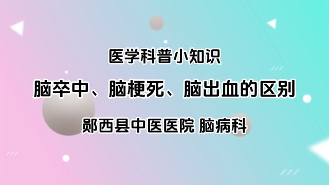 医学科普小知识之脑卒中、脑梗死、脑出血的区别