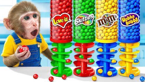 有趣的小猴子：小猴子体验糖果售卖机，看它多久能卖完所有糖果？