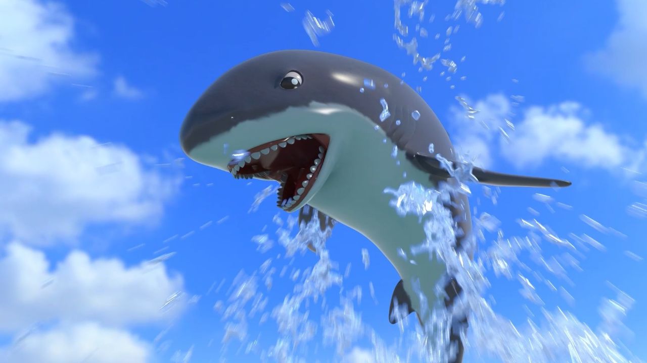 海里突然跳出一条鲨鱼张开大嘴