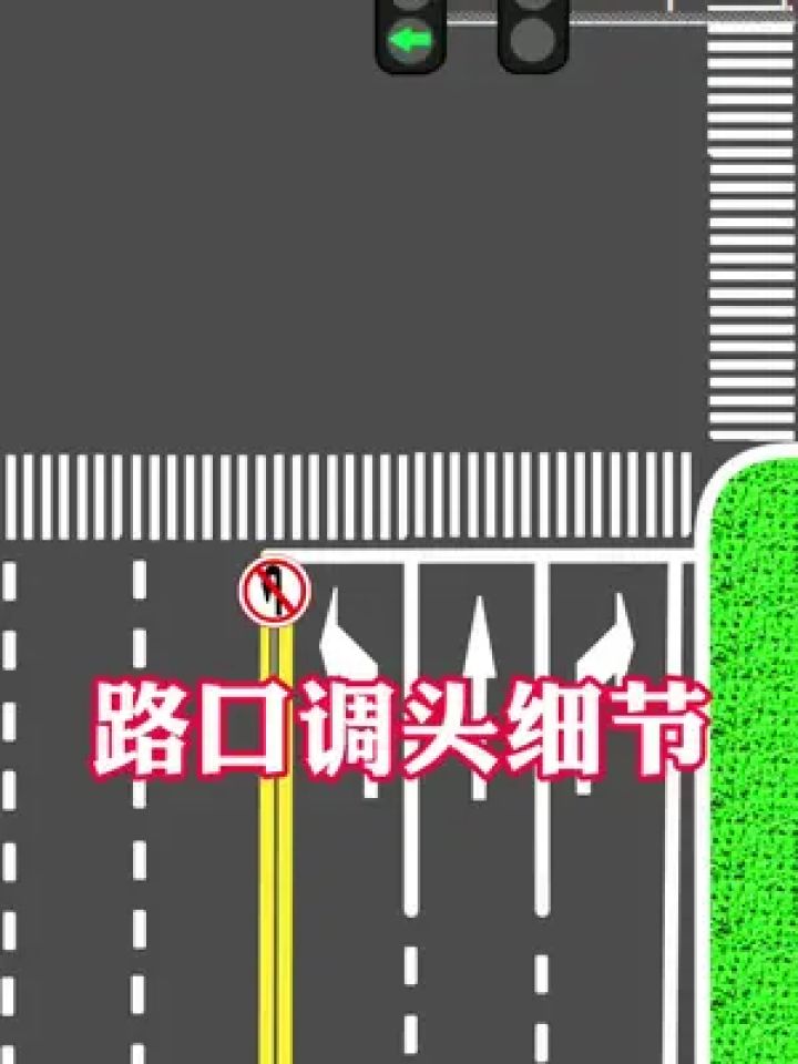 路口调头需注意的细节:1有禁止调头标识时不可调头,2斑马线上禁止调头