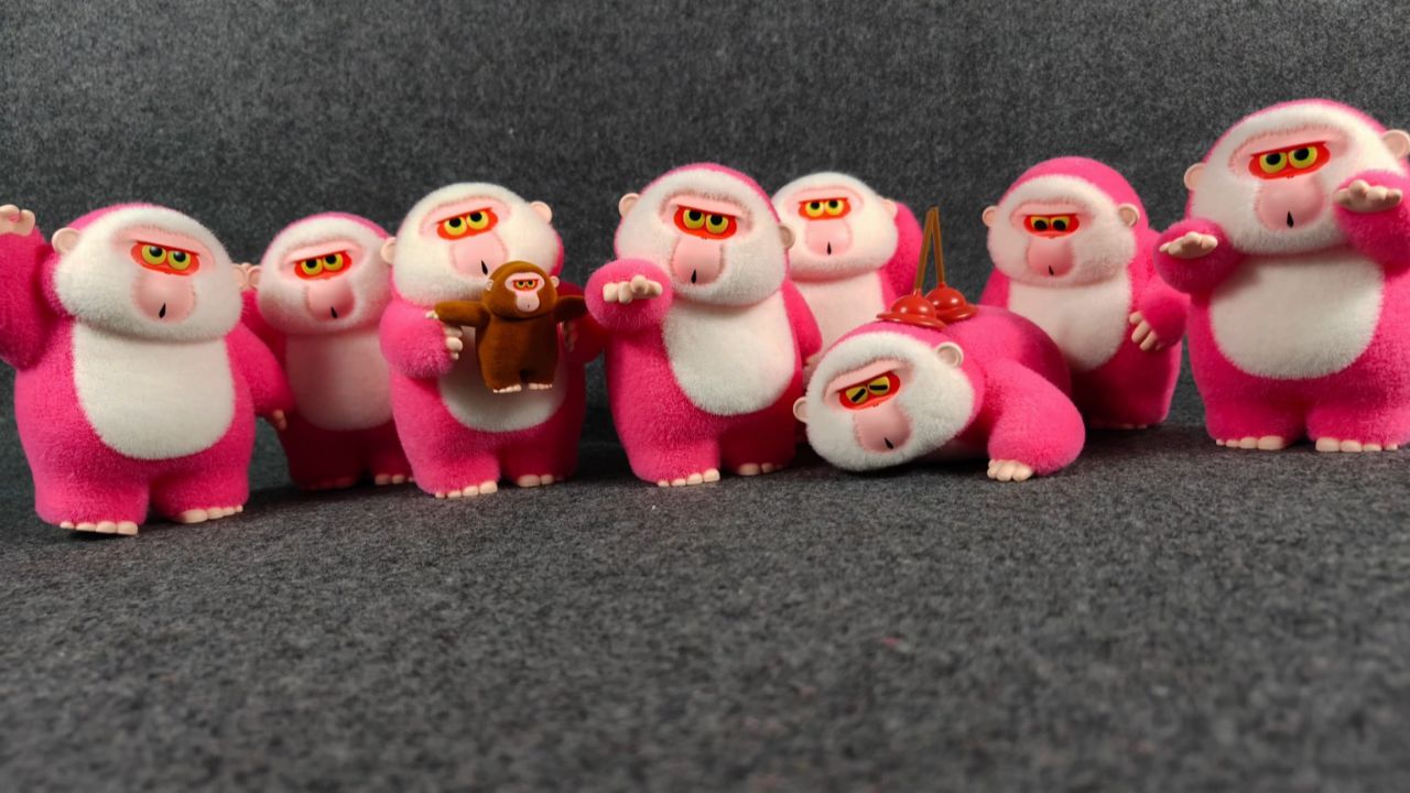 aiye爱也 hello hoho 厚厚 大型植绒盲盒 丑萌粉猴子玩偶