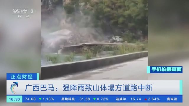 广西巴马:强降雨致山体塌方道路中断