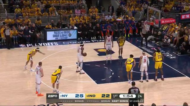 NBA季后赛：尼克斯vs步行者第1节英文原声回放