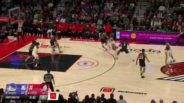 NBA常规赛：勇士vs开拓者第1节中文解说回放