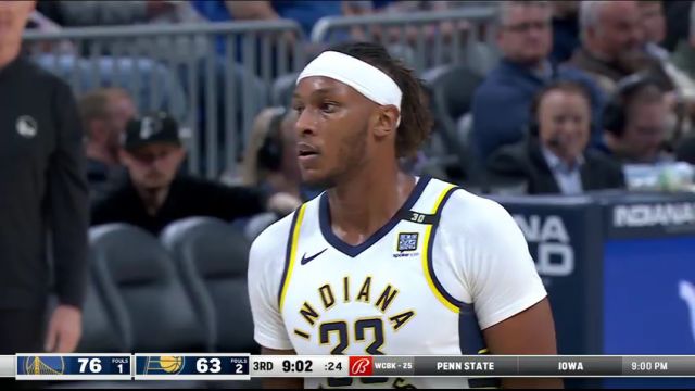 NBA常规赛：勇士vs步行者第3节英文原声回放