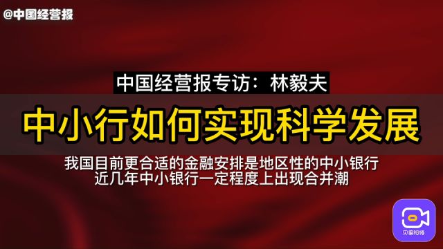 林毅夫:相对发达国家,我国目前更合适的金融安排是地区性的中小银行