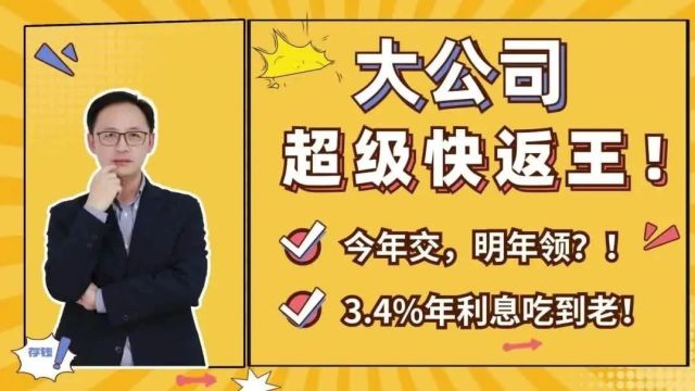 大公司超级快返王!今年交,明年领?!3.4%年利息吃到老!