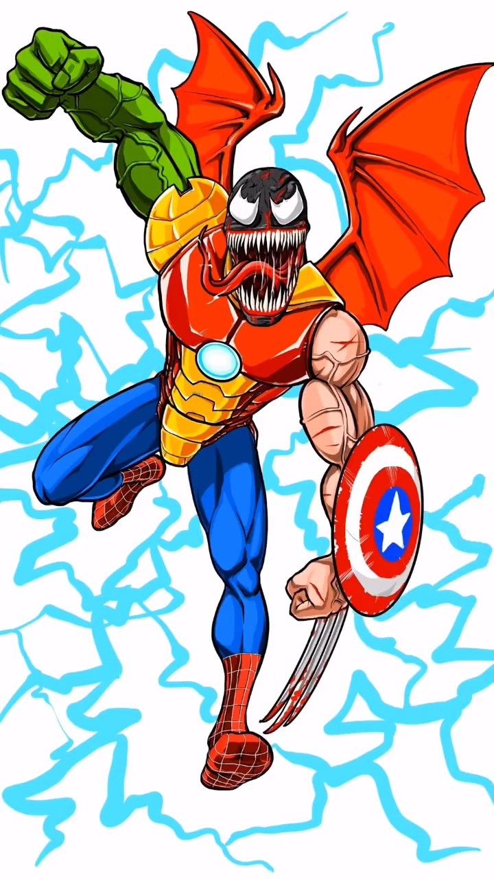 金刚狼美队毒液钢铁侠撒旦绿巨人蜘蛛侠合体