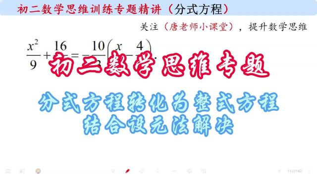 初二数学思维专题分式方程转化为整式方程,结合设元法解决