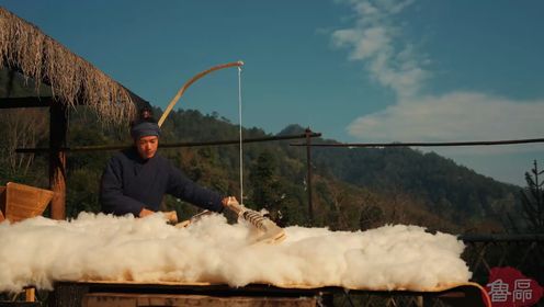 还原《天工开物》弹棉花悬弓的制作 半斤棉花弹成八两八#弹棉花 #传统手艺