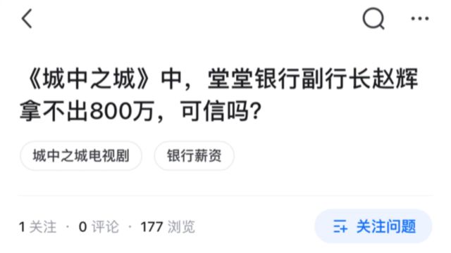 《城中之城》中,堂堂银行副行长赵辉拿不出800万,可信吗?