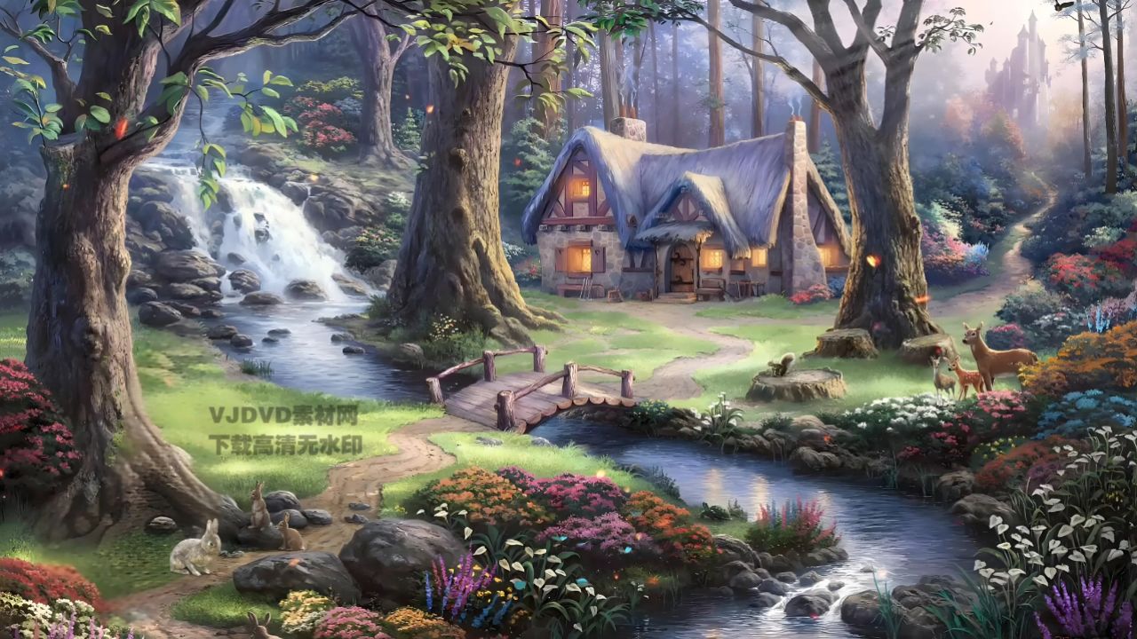 4k卡通儿童情景剧朗诵童话森林小屋演出舞台背景视频