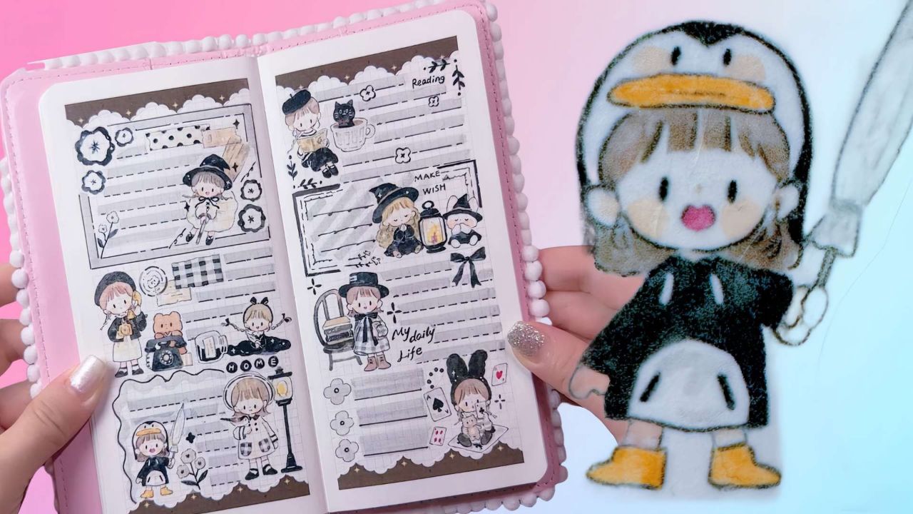 手帐 卓大王 阿卓墨黑调系列 贴纸日记 diy拼贴排版 声控 白噪音 沉浸