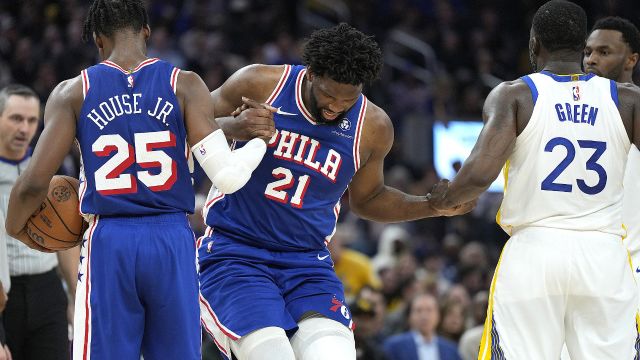 恩比德vs勇士集锦 带伤上阵拿下14+7无奈伤退